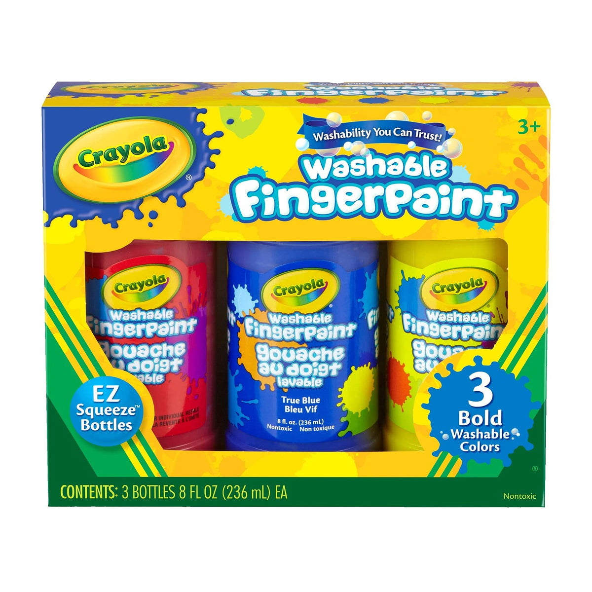 Crayola Washable Bold Fingerpaint Primary Colors 3 Count 8 oz
